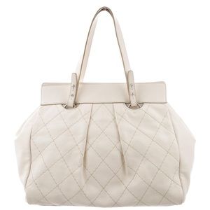 CHANEL Bags - Chanel Ivory Quilted Leather CC Twist Lock Tote CHANEL Bags - Chanel Ivory Quilted Leather CC Twist Lock Tote